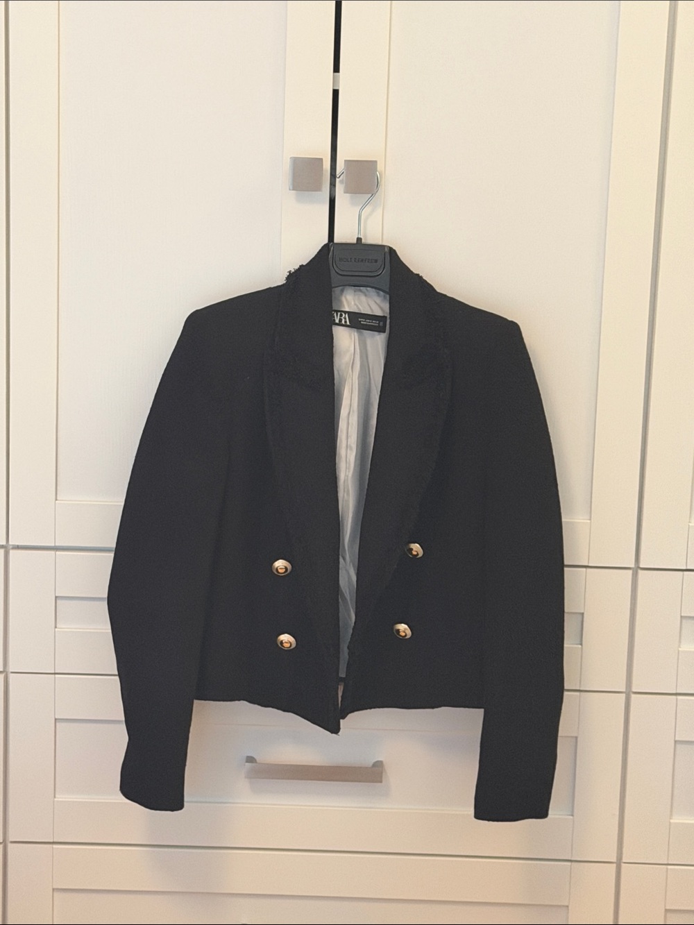 Zara Black Cropped Double-Breasted Blazer with Gold Buttons
